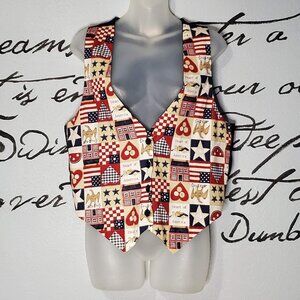 Vintage 90s Ivy Club Classics Patriotic Quilted Print Women's Vest, L/XL